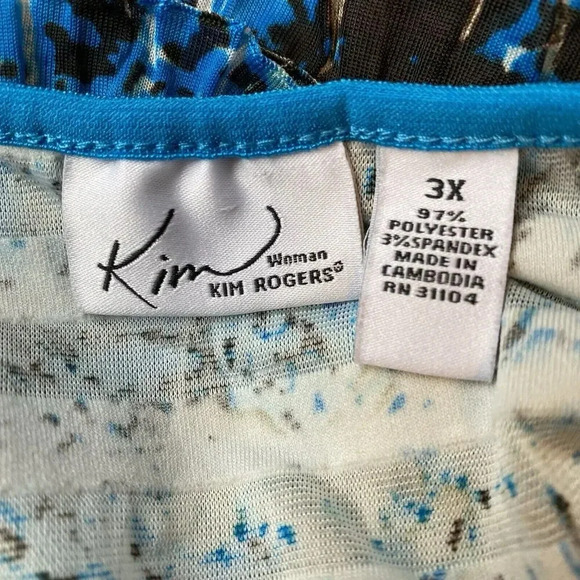 Kim Rogers Womens Top Blouse 3X Short Sleeve Ruffle Tiered Blue Tie Dye Stretch - Picture 3 of 8